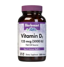 BlueBonnet Vitamin D3 5000 IU Softgels 250 Count Non GMO Gluten Free Soy Free