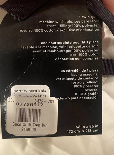 Pottery Barn Modern Baby Kids Coco Velvet Reversible Quilt Twin Ivory - Picture 4 of 10