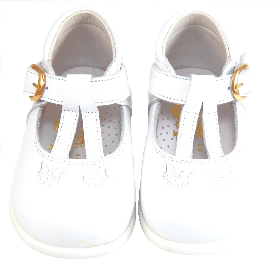 DE OSU - España - Zapatos de vestir de cuero blanco con correa en T para bebés niñas -Europeos -Talla 4-6 Foto 3 de 4