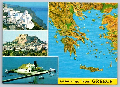 Greetings from Greece Vtg Postcard Santorini Holy Monastery of Panagia Vlacherna