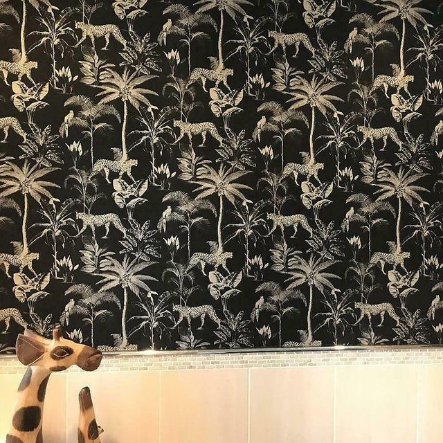 Rasch Savannah Black & Gold Leopard Palm Tree Jungle Wallpaper 409031
