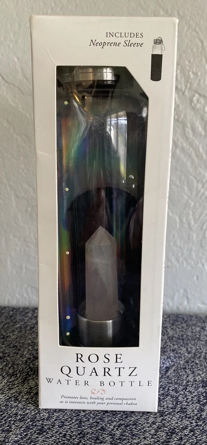 Rose Quartz Glass Water Bottle, Natural Crystal, Lifestyle P