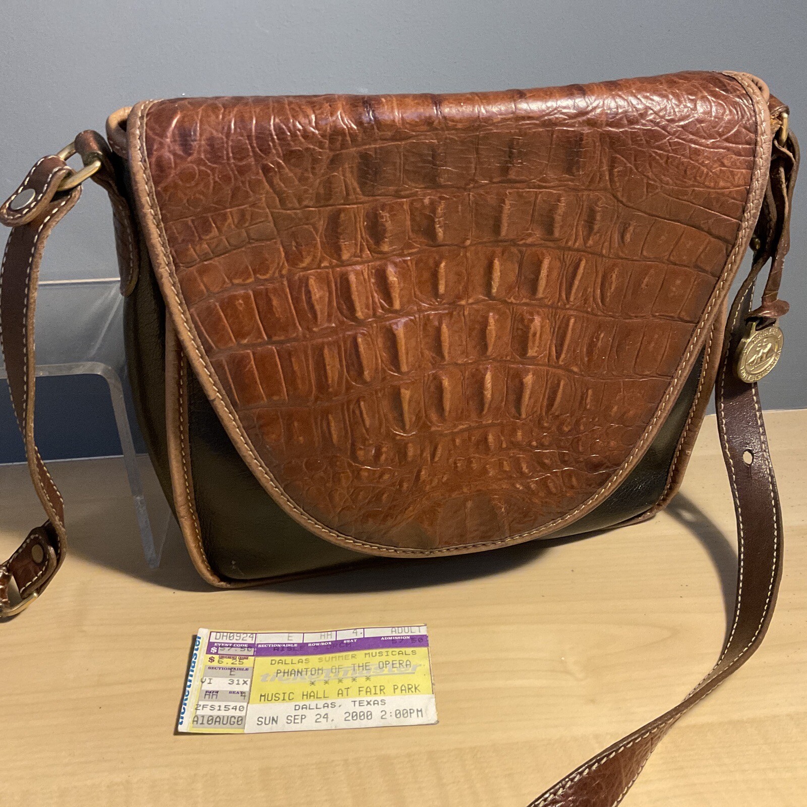 Brahmin Black & Brown Leather Croc Print Crossbody Bag Handbag eBay