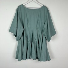 Free People Womens Medium Mini Tiered Dress 3/4 Sleeves Solid Blue Pockets