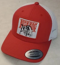 Bush Hog Patch on Yupoong 6606 Classics Trucker Hat Snapback Red/White 