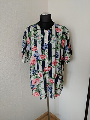 Blue Seven Damen Bluse blau weiß mit Schulterpolster Größe L Blumenmuster 