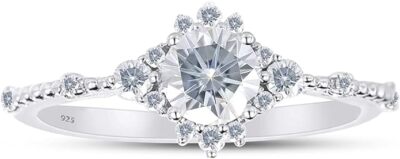 2/3 Ct Round Cut Moissanite Three Stone Engagement Ring 925 Sterling Silver