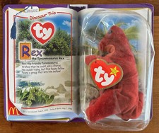NEW McDonalds Dinosaur Rex Tyrannosaurus Rex Teenie Beanie Baby w/errors 