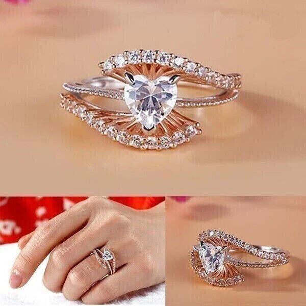 2.00 Ct Heart & Round Cut Simulated Diamond Engagement Ring Two Tone Gold Plated - Image 2 of 4