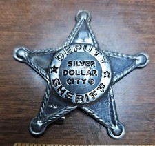 Vintage  Made In Japan Silver Dollar City Metal Deputy Sheriff Star Clip Badge