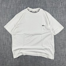 Quiksilver T Shirt Men?s Small White Spellout Collar Surf Skate Y2K Tee Vintage