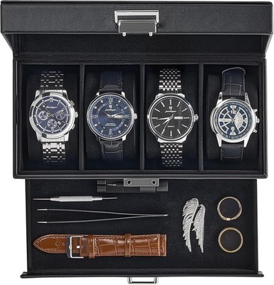 ProCase Watch Case, 4 Slot Mens Box Holder Organizer with 4-Slot, Black