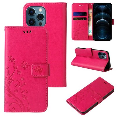 Handyhülle für Apple iPhone 12 Pro Max Case Tasche Blume Schmetterling Pink