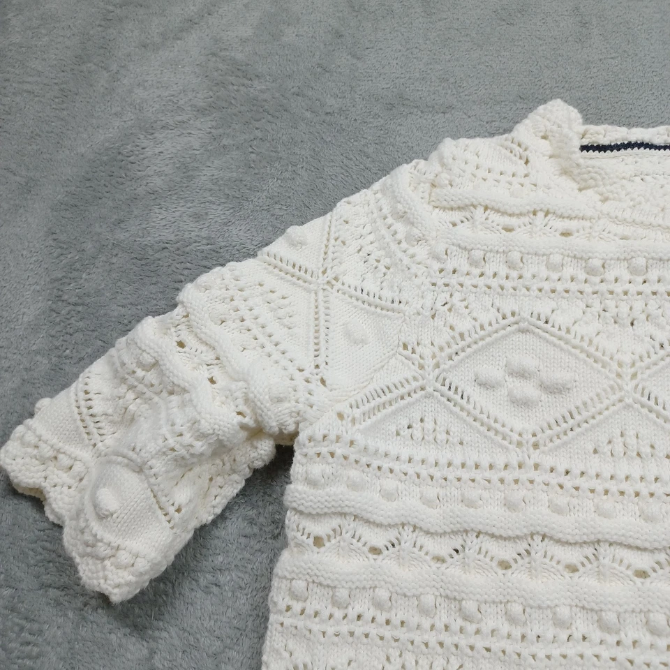 Suéter Boden para mujer 6 blanco tejido manga corta algodón preppy Foto 3 de 4