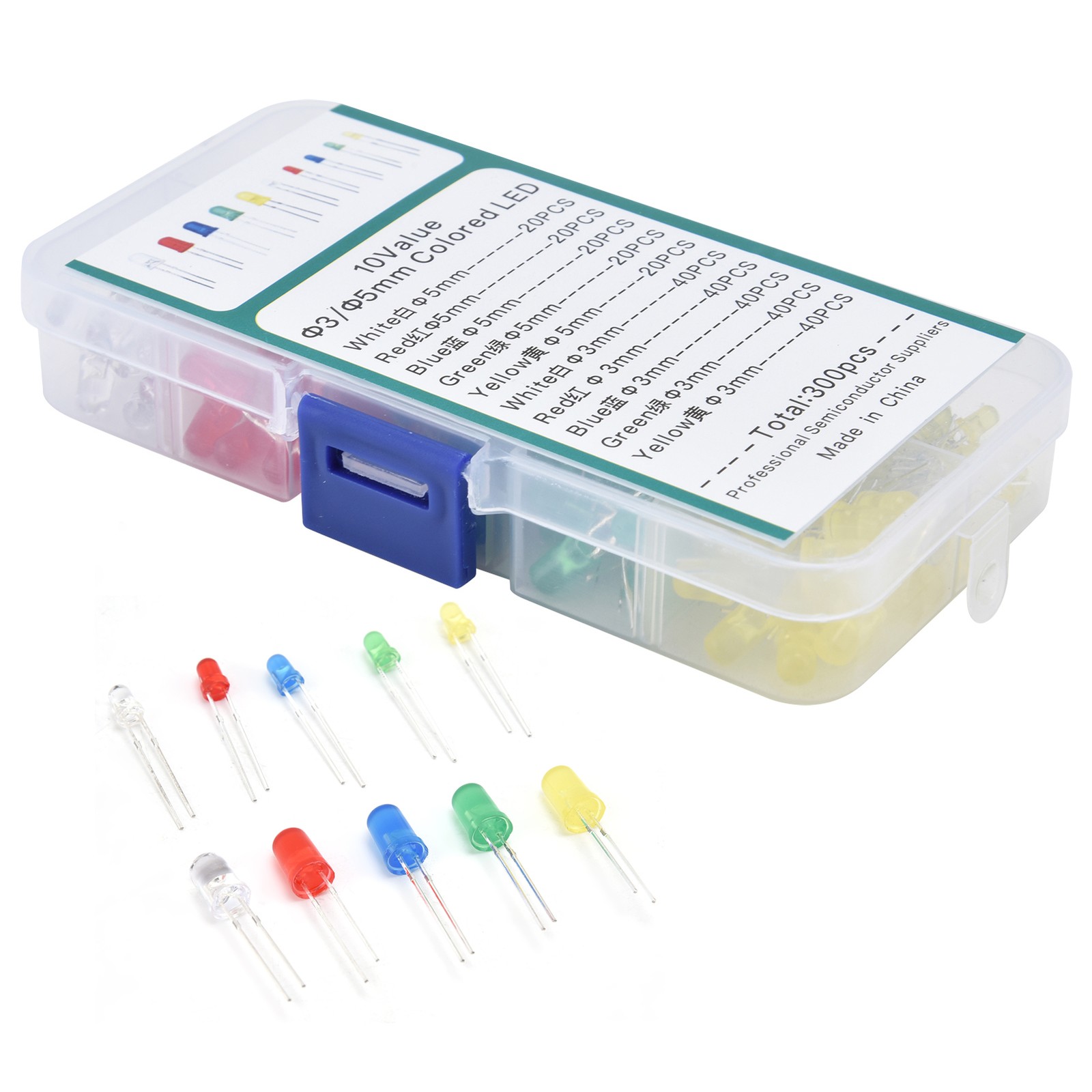 300x LED Light Diodes 5 Colors Lighting Bulbs Lamps Electronics Components