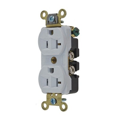 HUBBELL HBL5352W Recept,White,20 A,2P3W,Back; Side,1PK 3D206