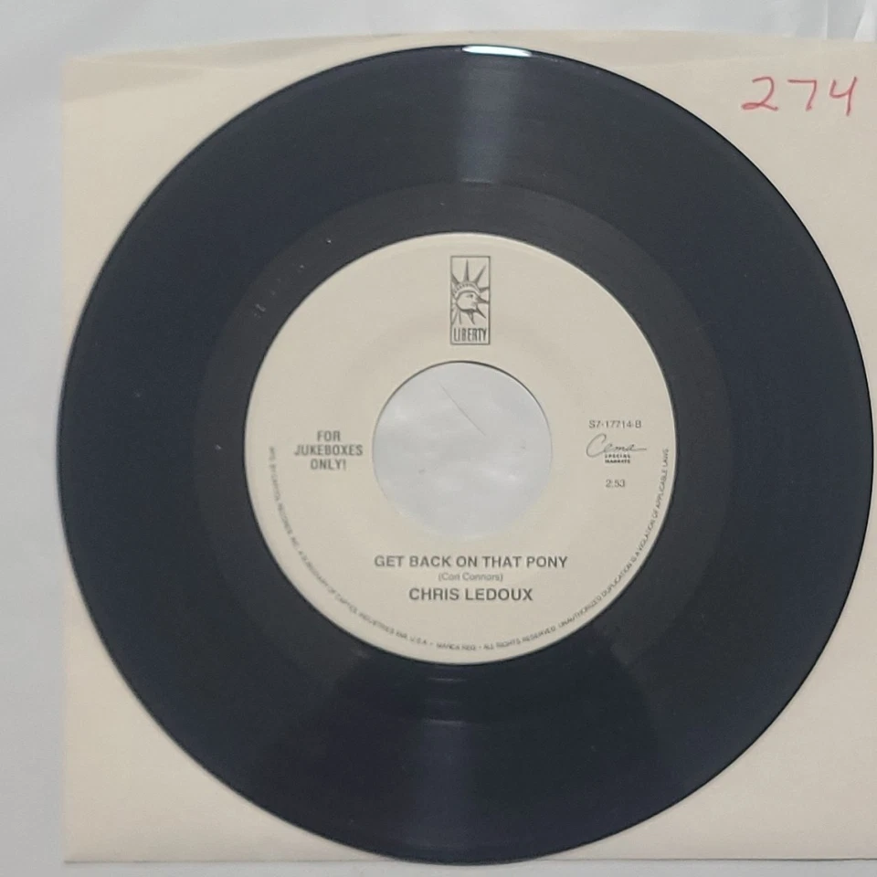 Chris LeDoux ~ For Your Love/ Get Back On That Pony ~ Liberty 45 RPM Record Foto 3 de 4