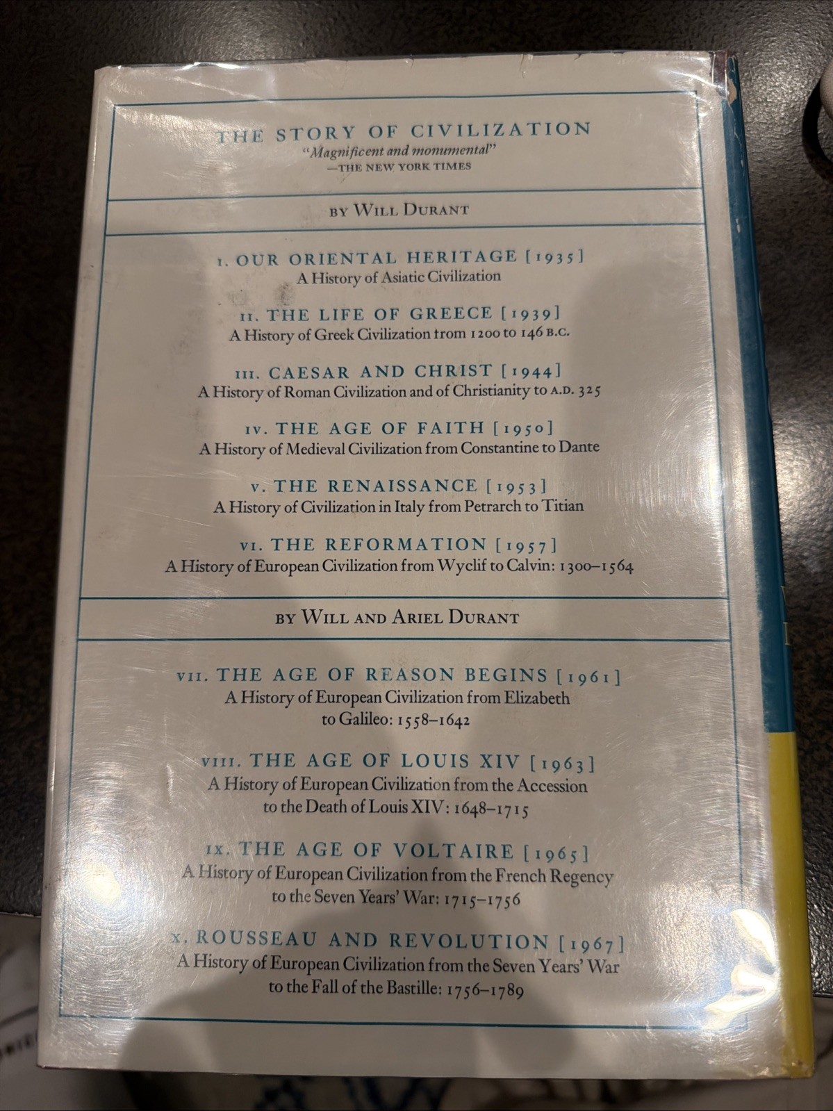 The Story of Civilization - Will Durant Complete 10 Volume Set - Hardcover