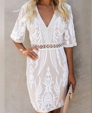 Endless Rose Dress- Women's Sequin White and Nude. Engagement Bachelorette Party
