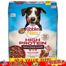 High Protein Dry Dog Food Triple Steak Flavor 40lb Beef Kibble Adult Dogs New 1.15 per pound