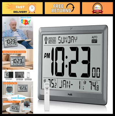 10.5'' Digital Wall Clock with Indoor/Outdoor Temperature, Battery Operated, DST,