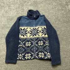 Vintage Outbrook Fleece Jacket Girls M 8/10 Navy Blue Full Zip Snowflake Nordic