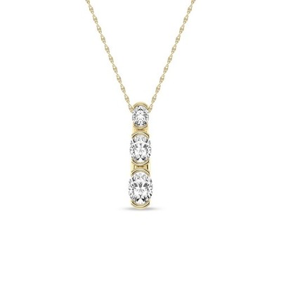 1.50 CT Lab Grown Diamond Three Stone Pendant with Chain in 10K Yellow Gold