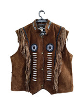 Men Native Traditional Western Cowboy Leather vest Fringe  Beaded