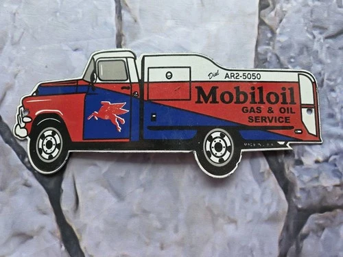 VINTAGE MOBILOIL GAS AND OIL SERVICE TANKER PORCELAIN SIGN 12"×5"