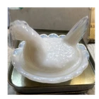 Vintage White Glass Hen on Nest Open Salt Cellar Dish Westmoreland milk glass