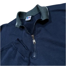 VTG Russell Athletic Quarter Zip Men's Large Made In USA Navy Blue Paint Spatter