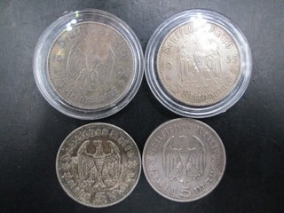 1934 1936 German Third Reichmark 5 Reichsmark Silver Coin _ Lot of 4