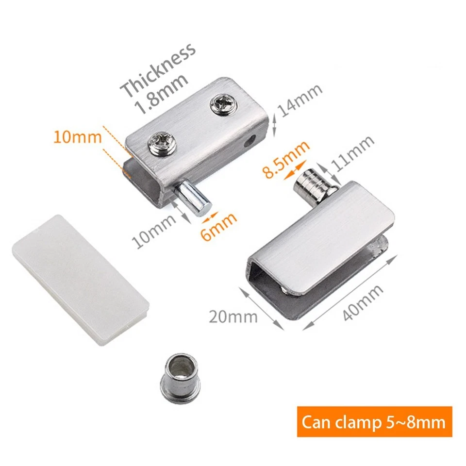 Vetro Cerniere Porta Argento/Acciaio Nero Armadietto Perno Clip No Perforazione - Immagine 2 di 4