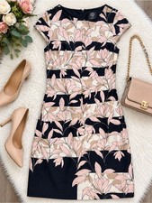 Vince Camuto Black, Blush & Cream Floral Cap-Sleeve Midi Dress