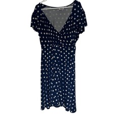 Leota Amiya Surplice Neck Faux Wrap Dress Navy White Polka Dot Women's Size XL