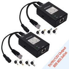 2-Pack Active Gigabit PoE Splitter Adapter with Multi-Size Tips, IEEE 802.3af...