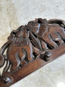 MCM Hand Carved Wood Elephants Hat Coat Wall Mounted Good Luck Fortune Trunks Up