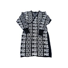 Say What? Women’s XL Black White Geometric Sweater Dress V-Neck Knit Belted