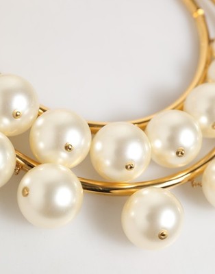 DOLCE & GABBANA Necklace Gold Brass Faux Pearl Crystal Statement