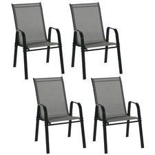 Outsunny Set of 4 Garden Dining Chair Set Outdoor w/ High Back Armrest Grey