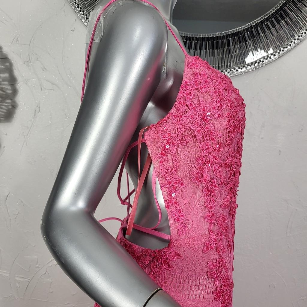 NWT~$410~MORRELL MAXIE~SZ 10~PINK EMBROIDERED LACE SEQUIN PROM EVENING DRESS