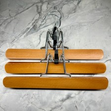Vintage Wood Skirt Pant Hangers Silver Locking Clamp Trouser 11" Hanger Set of 3