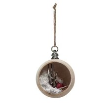 Creative Co-op Cardinal in Wood Diorama Ornament Bauble