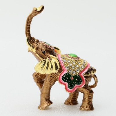 Elephant Trinket Box - Rhinestones, Jeweled, Enamel -  4 1/4'' High