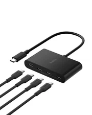 Belkin Connect USB-C 4-Port Hub, Multiport Adapter Dongle - Black