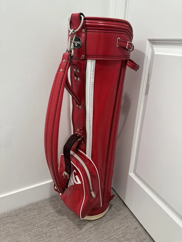 Spalding Golf Bag Red & White Thin Pencil Cart Bag 8" Single Strap Classic 80s - Picture 1 of 9