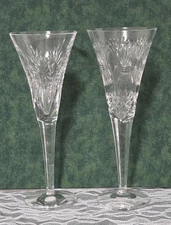 2 Signed Waterford MILLENNIUM Champagne Flutes Glasses - "Health" & "Prosperity"