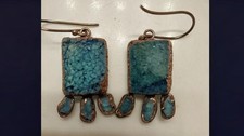 Blue Stone Copper Rectangle Dangle Drop Earrings Hook Closure