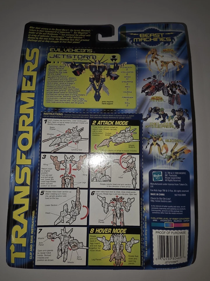 Transformers Beast Machines Deluxe Jetstorm nariz recta vehículo Beast Wars sin usar, en caja Foto 2 de 4