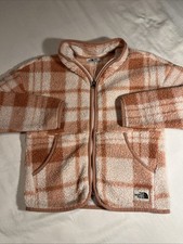 North Face Jacket M 10-12 Girl s Campshire Sherpa Logo Patch pale pink plaid